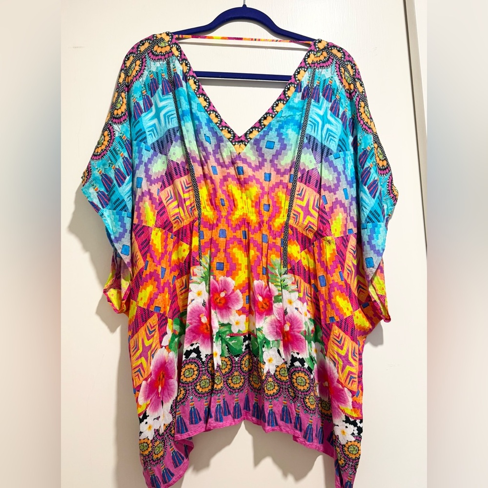 Nanette Lepore Vibrant Floral Boho Swim Cover-Up Tunic | Resort Caftan - Picture 11 of 12